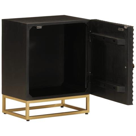 Comodino Nero 40x30x50 Cm In Legno Massello Di Mango E Ferro - Foto 2