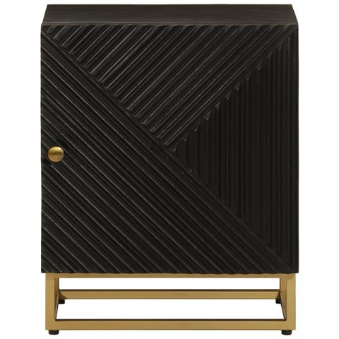 Comodino Nero 40x30x50 Cm In Legno Massello Di Mango E Ferro - Foto 3