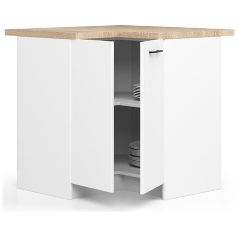 Mobile cucina modulare con piano di lavoro OLIWIA, 2 ante, 90x46x85 cm, Colore Bianco - Foto 2