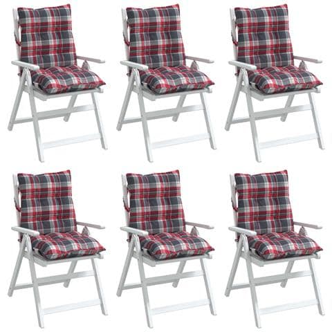 Cuscini Sedia Schienale Basso 6 Pz Quadri Rosso Tessuto Oxford - Foto 3