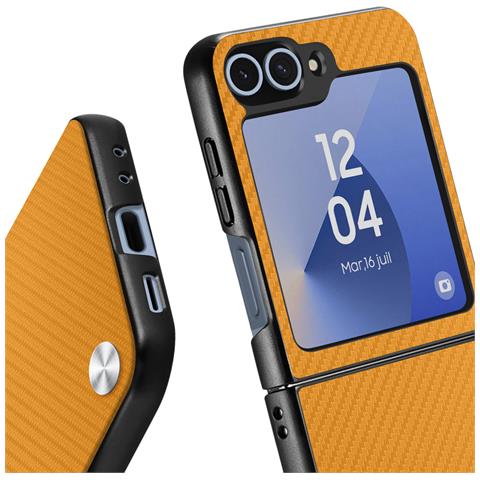Cover Per Samsung Galaxy Z Flip6 Texture Fibra Di Carbonio, Arancione - Foto 5