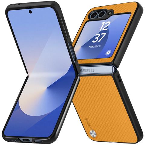 Cover Per Samsung Galaxy Z Flip6 Texture Fibra Di Carbonio, Arancione - Foto 1