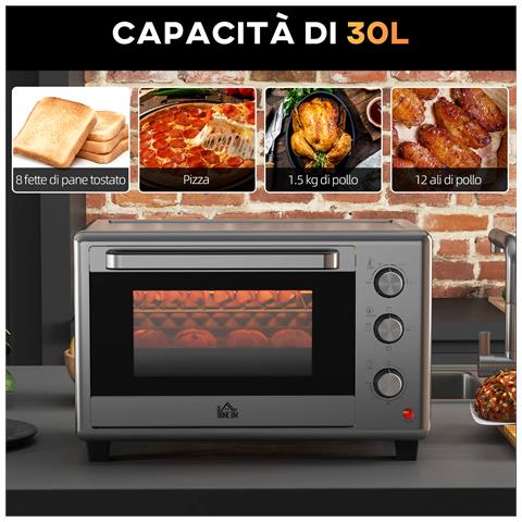 Fornetto Elettrico Da 30l Con 3 Funzioni Di Cottura, Temperatura Regolabile E Timer, 1600w, Argento - Foto 2