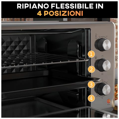 Fornetto Elettrico Da 30l Con 3 Funzioni Di Cottura, Temperatura Regolabile E Timer, 1600w, Argento - Foto 6