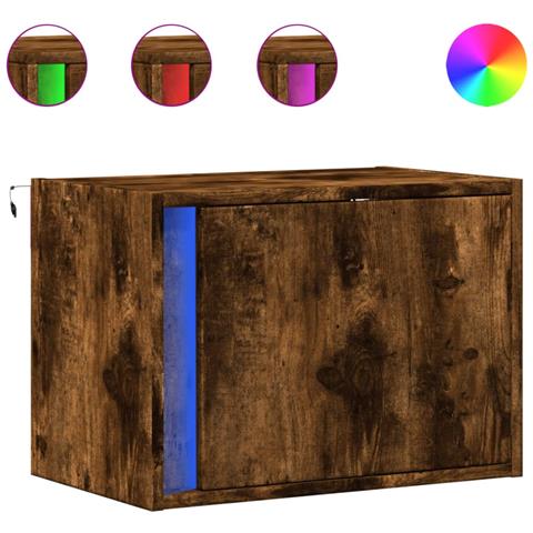 Comodino A Parete Con Luci Led Rovere Fumo - Foto 2