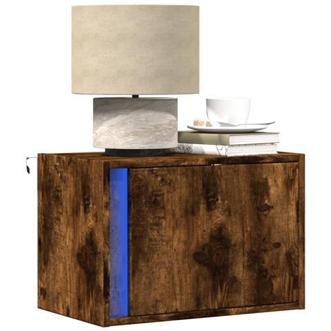 Comodino A Parete Con Luci Led Rovere Fumo - Foto 1