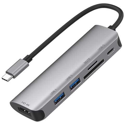 Hub 6in1 Hdmi4k Sd Micro-usb Usb3.0 Da Usb-c A Usb-c, Grigio - Foto 1