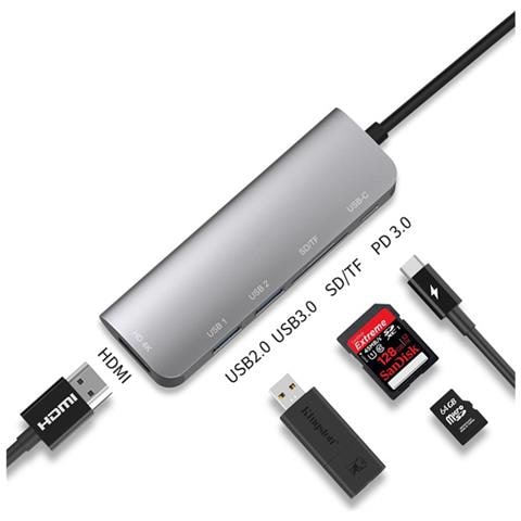 Hub 6in1 Hdmi4k Sd Micro-usb Usb3.0 Da Usb-c A Usb-c, Grigio - Foto 2