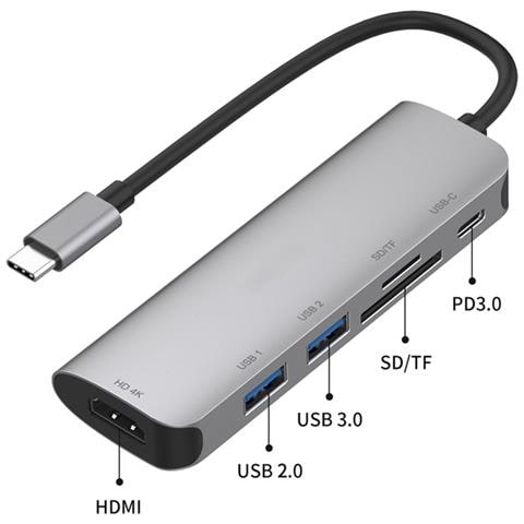 Hub 6in1 Hdmi4k Sd Micro-usb Usb3.0 Da Usb-c A Usb-c, Grigio - Foto 3