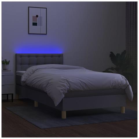Letto a Molle Materasso e LED Grigio Chiaro 90x200 cm Tessuto - Foto 2