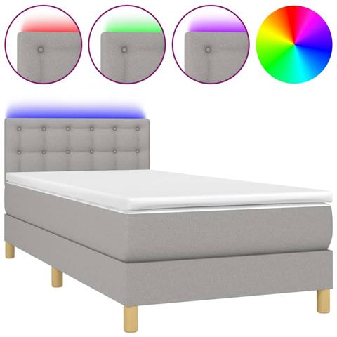 Letto a Molle Materasso e LED Grigio Chiaro 90x200 cm Tessuto - Foto 1