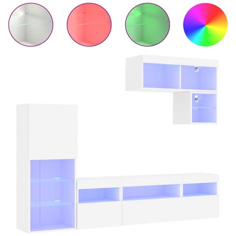 Mobili TV a Muro con LED 6pz Bianchi in Legno Multistrato - Foto 1