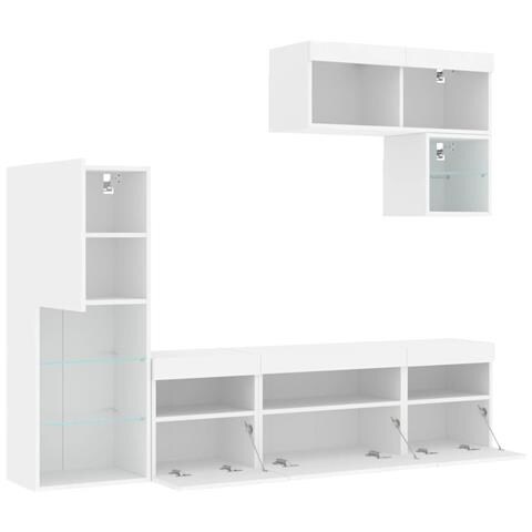 Mobili TV a Muro con LED 6pz Bianchi in Legno Multistrato - Foto 10