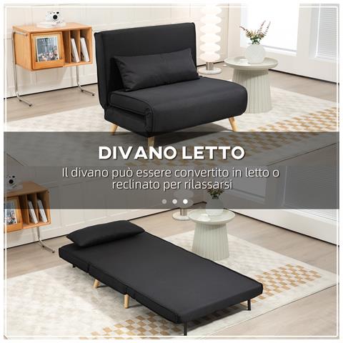 Poltrona Letto 3 in 1 con Schienale Reclinabile su 6 Posizioni in Tessuto, 94x78x80 cm, Nero - Foto 6