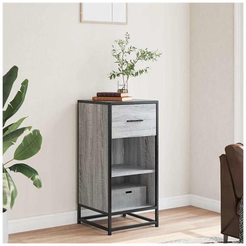 Credenza Grigio Sonoma 35,5x35x76 Cm In Truciolato E Metallo - Foto 3
