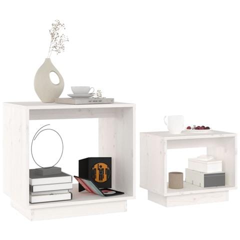 Tavolini Da Salotto Ad Incastro 2 Pz Bianchi In Legno Di Pino - Foto 2