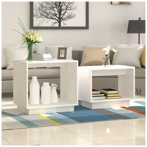 Tavolini Da Salotto Ad Incastro 2 Pz Bianchi In Legno Di Pino - Foto 8