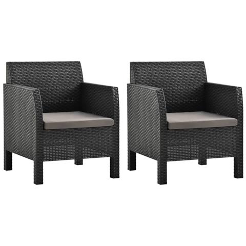 Sedie Da Giardino Con Cuscini 2 Pz In Rattan Pp Antracite - Foto 2