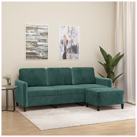 Divano A 3 Posti Con Poggiapiedi Verde Scuro 180 Cm In Velluto - Foto 7