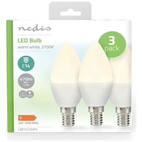 Confezione Da 3 Lampadine Led E14 4,9 W 470 Lm 2700 K A Forma Di Candela, Bianco - Foto 2