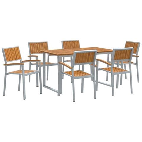 Set da Pranzo da Giardino in 7 Pezzi Grigio Acciaio e Legno Massello di Acacia - Foto 1