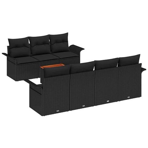 Set di Divano da Giardino 8 pezzi con Cuscini Nero Polirattan Acacia - Foto 1