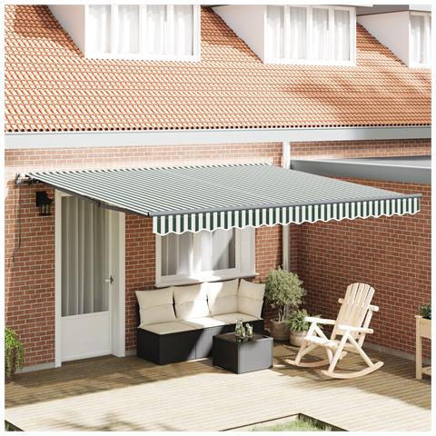 Tenda Manuale Retrattile  Verde e Bianco 400x300 cm, Tessuto di ricambio per tenda  per telaio 4x3 m Verde e Bianco - Foto 2