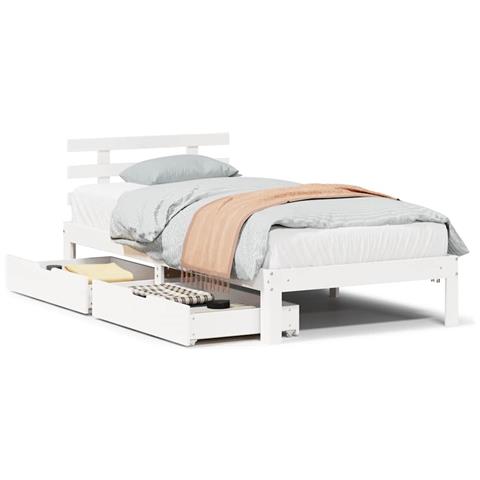 Giroletto con Cassetti Bianco 100x200 cm Legno Massello di Pino - Foto 1