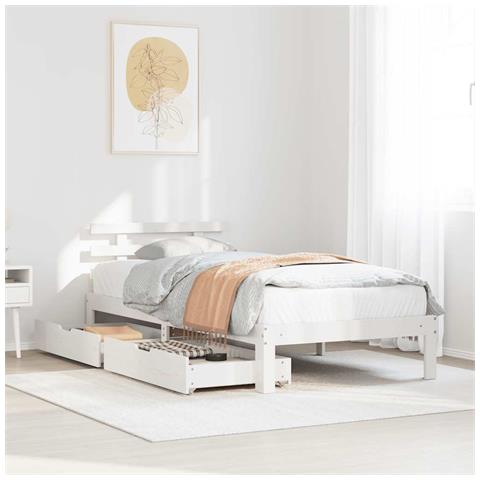 Giroletto con Cassetti Bianco 100x200 cm Legno Massello di Pino - Foto 2