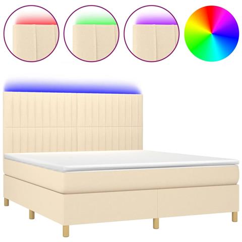 Letto a Molle con Materasso e LED Crema 160x200 cm in Tessuto - Foto 1