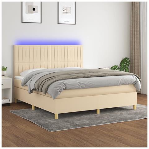 Letto a Molle con Materasso e LED Crema 160x200 cm in Tessuto - Foto 2