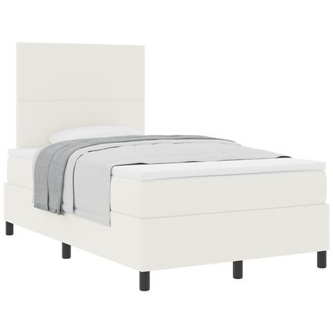 Letto con Box Spring e Materasso Crema 120x200 cm Tessuto in Corduroy - Foto 1