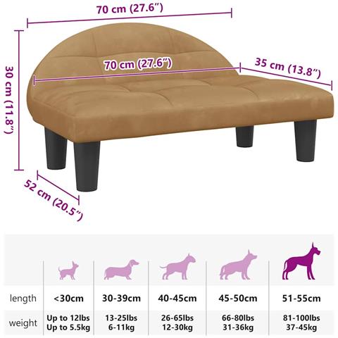 Lettino per Cani Marrone 70x52x30 cm in Velluto - Foto 7