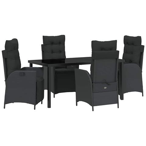 Set da Pranzo per Giardino 5 pcs Nero Poly Rattan - Foto 1