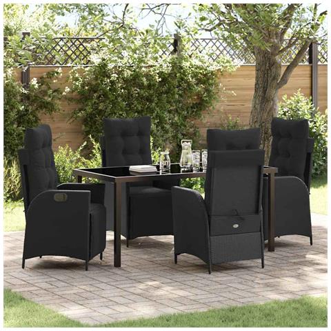 Set da Pranzo per Giardino 5 pcs Nero Poly Rattan - Foto 2
