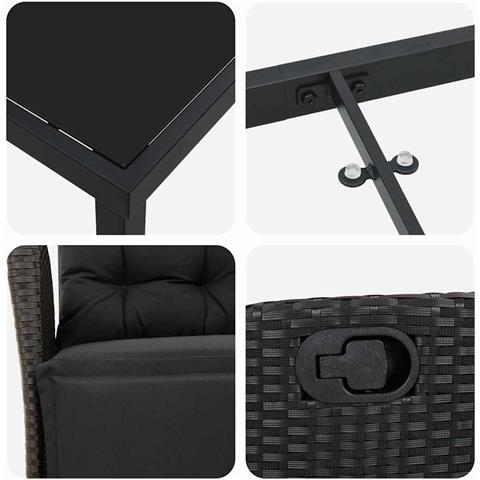 Set da Pranzo per Giardino 5 pcs Nero Poly Rattan - Foto 9