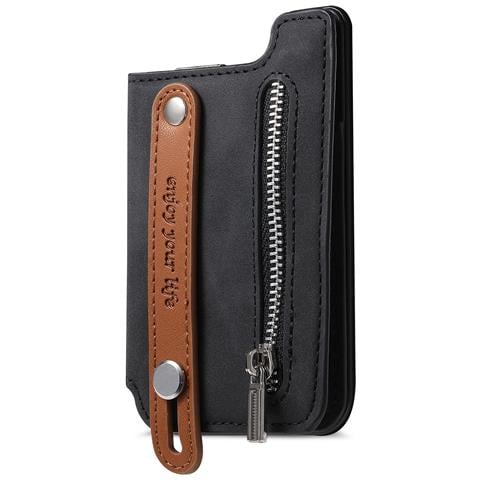 Portacarte Magnetico Magsafe In Pelle Pu Con Cinturino Da Polso E Tasca Con Cerniera Black - Foto 1