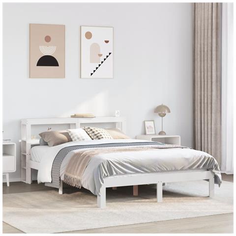 Giroletto con Testiera Bianco 120x190 cm Legno Massello di Pino - Foto 2