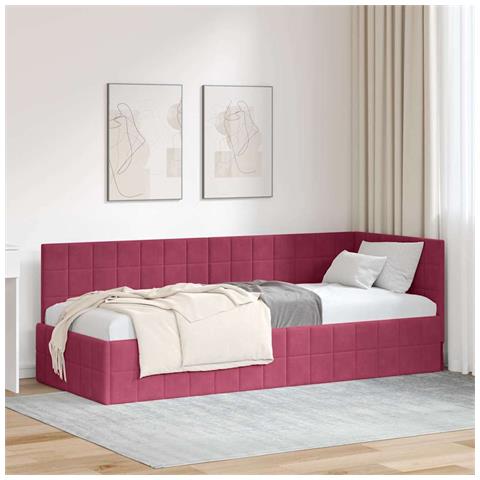 Cornice del letto ad angolo Rosso Vino 80 cm x 200 cm Tessuto - Foto 2