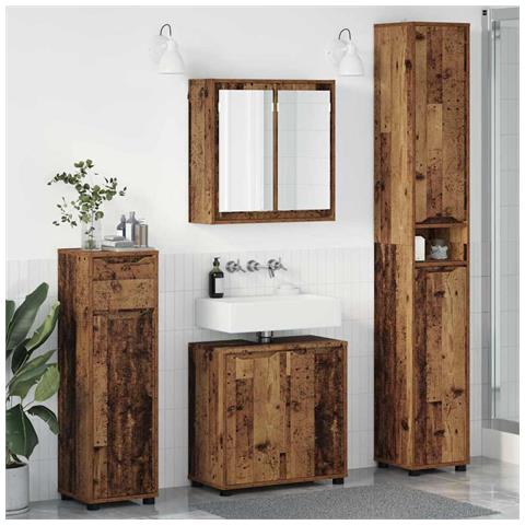 Set di mobili per il bagno con cassetto 4 pcs Legno vecchio - Foto 2