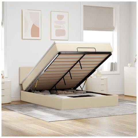 Pouf Letto con Materasso Crema 140x190 cm in Tessuto - Foto 2