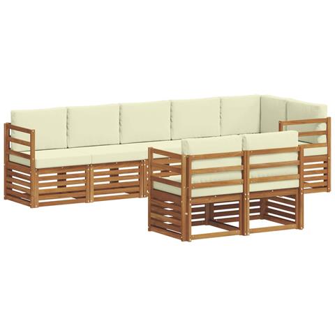 Set divani 8 pcs Naturale e Crema Legno di Acacia Massello - Foto 1