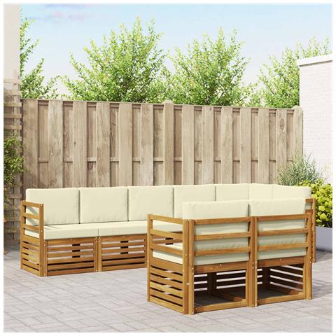 Set divani 8 pcs Naturale e Crema Legno di Acacia Massello - Foto 2