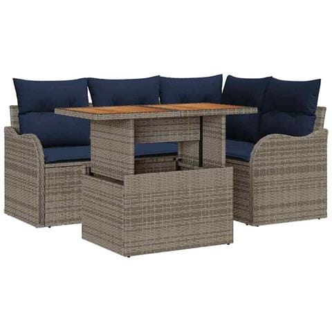 Set Divano da Giardino 5 pz 4-Numero di posti Grigio e Blu Navy - Foto 1