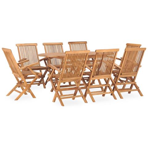 Set Da Pranzo Da Giardino 9 Pz Pieghevole In Massello Di Teak - Foto 1