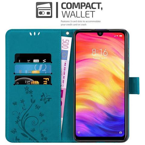 Cadorabo Custodia Compatibile Con Xiaomi Redmi Note 7 In Blu Fiore - Coperchio Protettivo In Design Floreale Con Chiusura Magnetica, Funzione Stand E Slot Per Carte - Foto 2