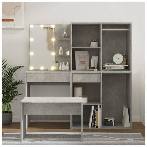 Set Tavolo Da Toeletta Grigio Cemento Con Led Legno Multistrato - Foto 9