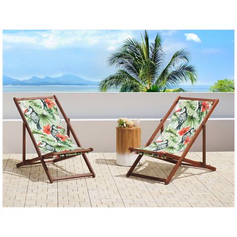 Set Di 2 Sedie A Sdraio Legno Acacia Scuro Motivo Tucani Multicolore Anzio - Foto 1