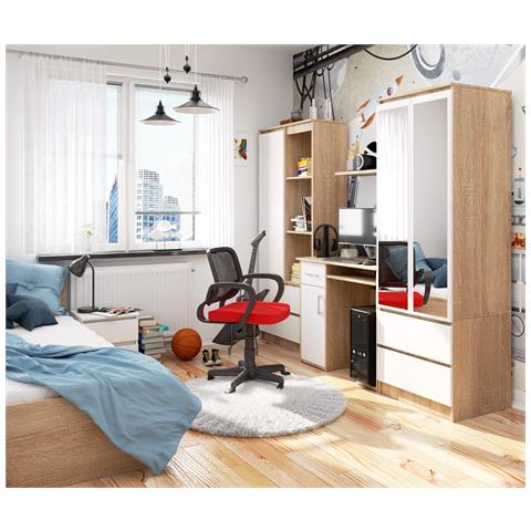 Scrivania per computer JAY, 1 anta e 1 cassetto, 90x50x74 cm, Colore Sonoma Quercia e Bianco - Foto 8