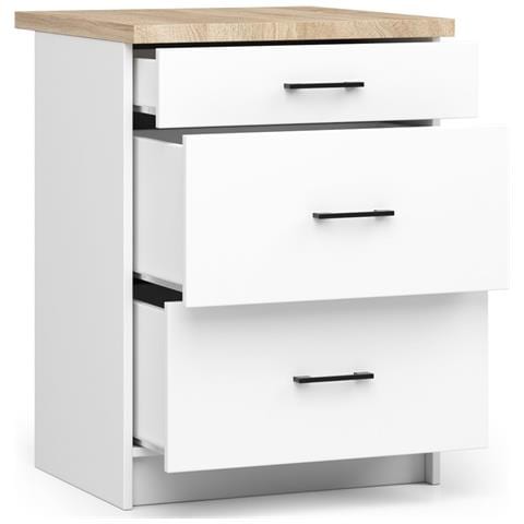 Mobile cucina modulare con piano di lavoro OLIWIA, 3 cassetti, 60x46x85 cm, Colore Bianco - Foto 2